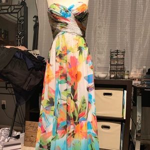 Formal tropical strapless dress with rhinestones